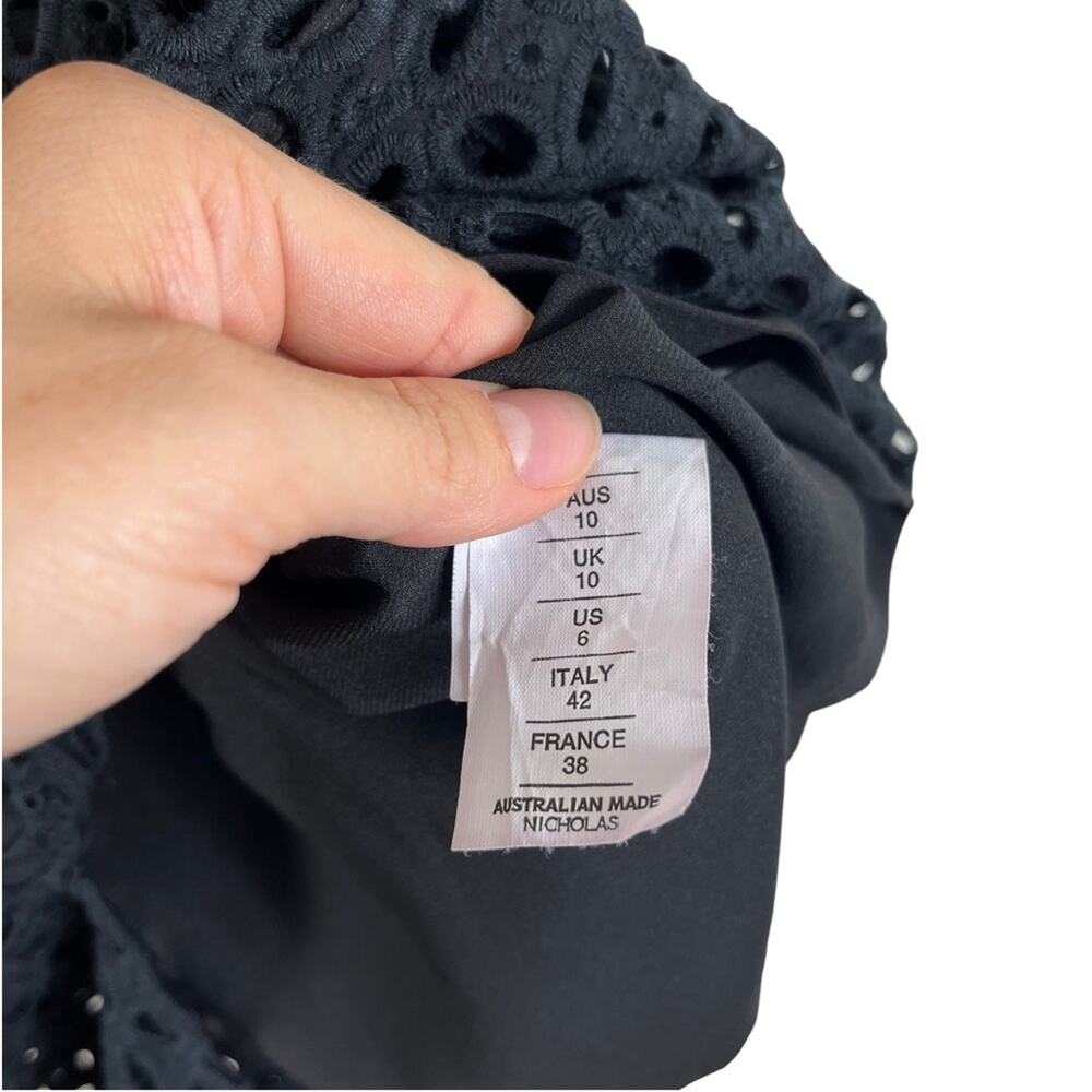 Nicholas | Midi Eyelet Cut Out Perforated Sheath Cocktail Dress Black Size 6 - Picture 7 of 9
